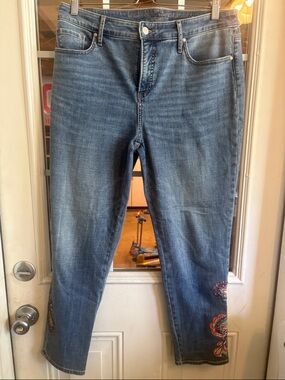 Chico's Blue Cropped Jeans with Embroidered Floral Detail